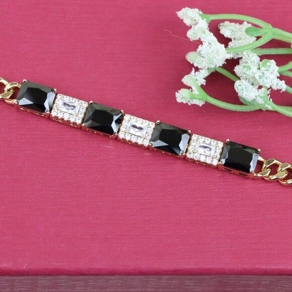 Rose Gold Bracelet with Black and White Stones, XPBL0685 - Picture 12 of 12